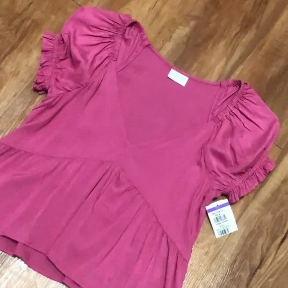 Abound Pink Ruffle Sleeve Peplum Hemline Blouse Size XS - Picture 1 of 7
